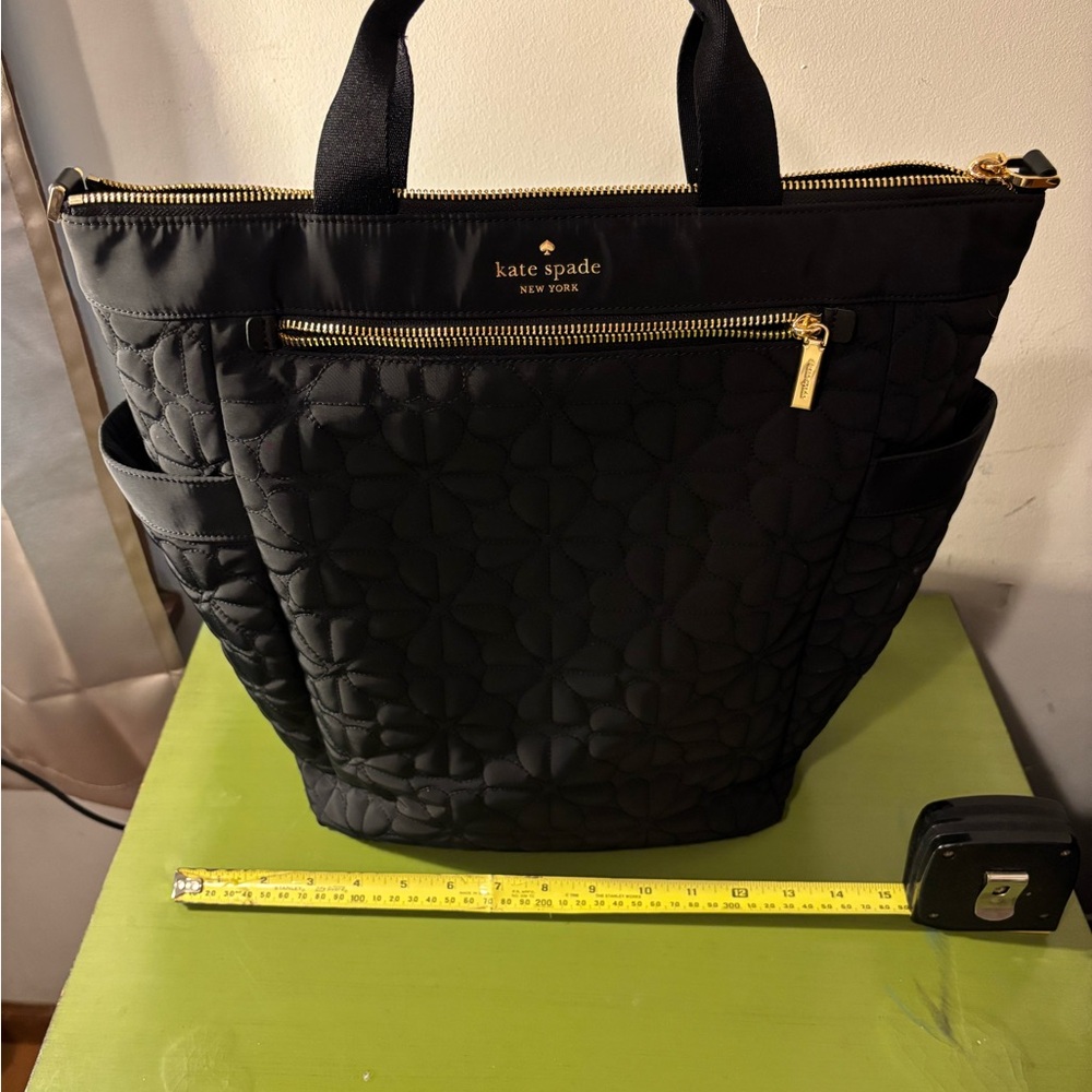 Kate Spade Black Quilted Tote with Gold Accents